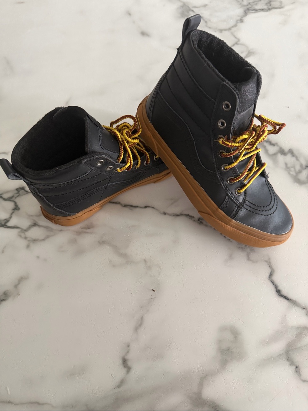 Vans Kids Black High-Top Sneakers with Gum Sole and Yellow Laces